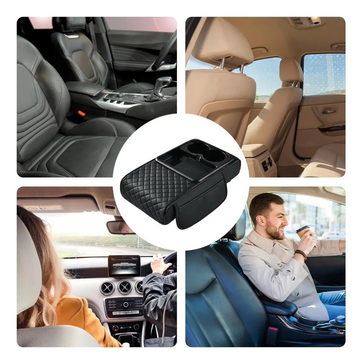 Reposabrazos para Carro con Portavasos y Almacenamiento