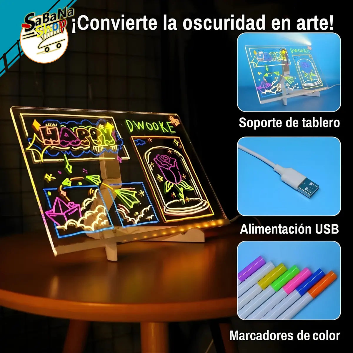 Tablero Mágico Multifuncional LED 30cm x 20cm
