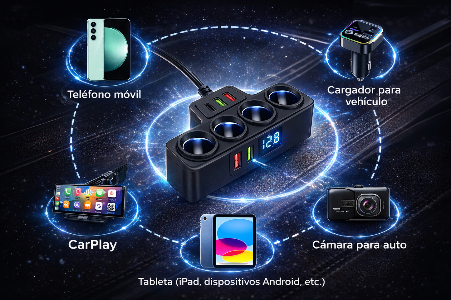 Cargador 7 en 1 cigarrera adaptador